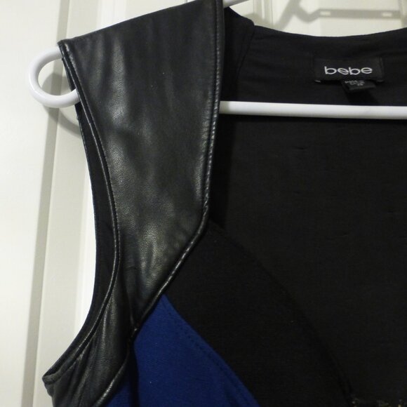 BEBE dark blue & black stripes dress with faux leather accents - Picture 7 of 11